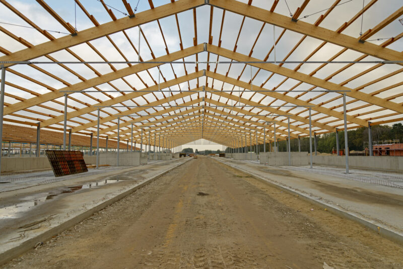 Poultry barn construction showcasing durable framework for winter resilience